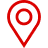 Ikona lokalizacji w kolorze czerwonym, symbolizująca punkt na mapie, często używana w aplikacjach do nawigacji lub lokalizacji obiektów, takich jak myjnie bezdotykowe.